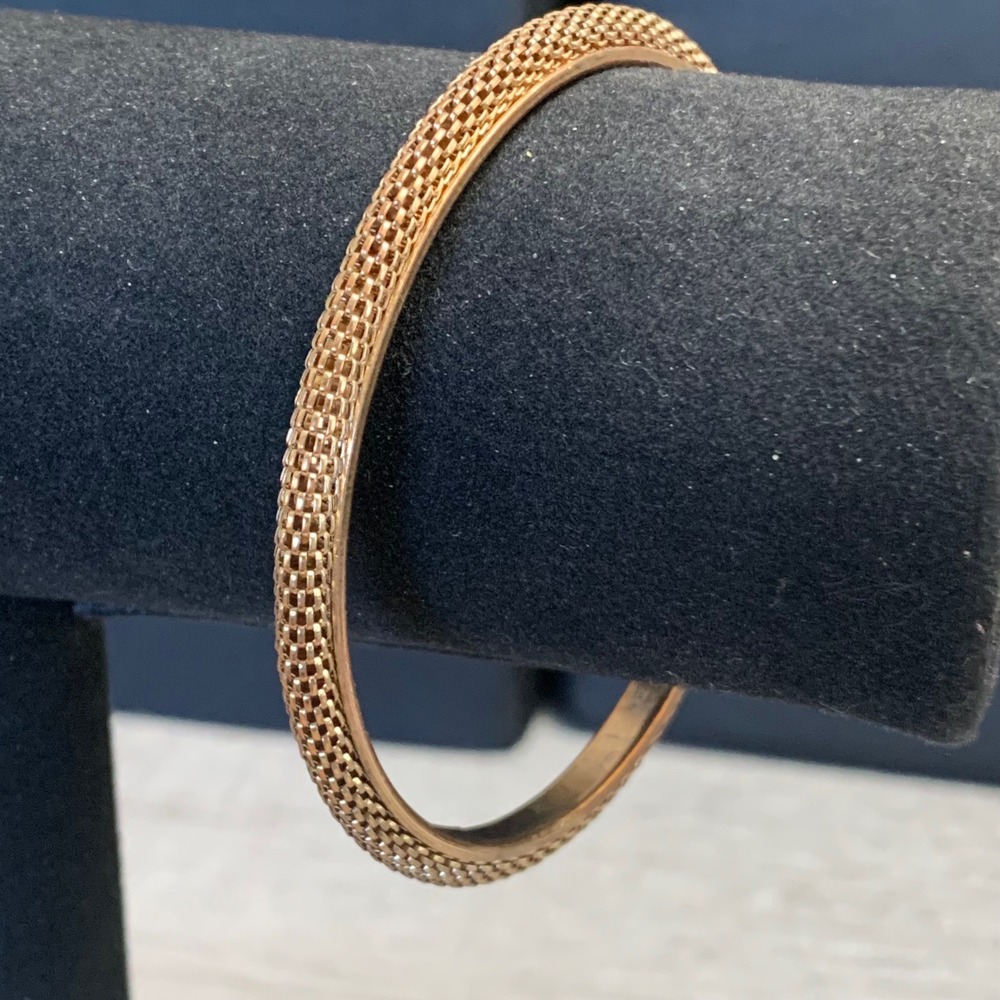 Rose Gold Tone Mesh Popcorn Bangle Bracelet Textured Stackable 8 Inch 4535